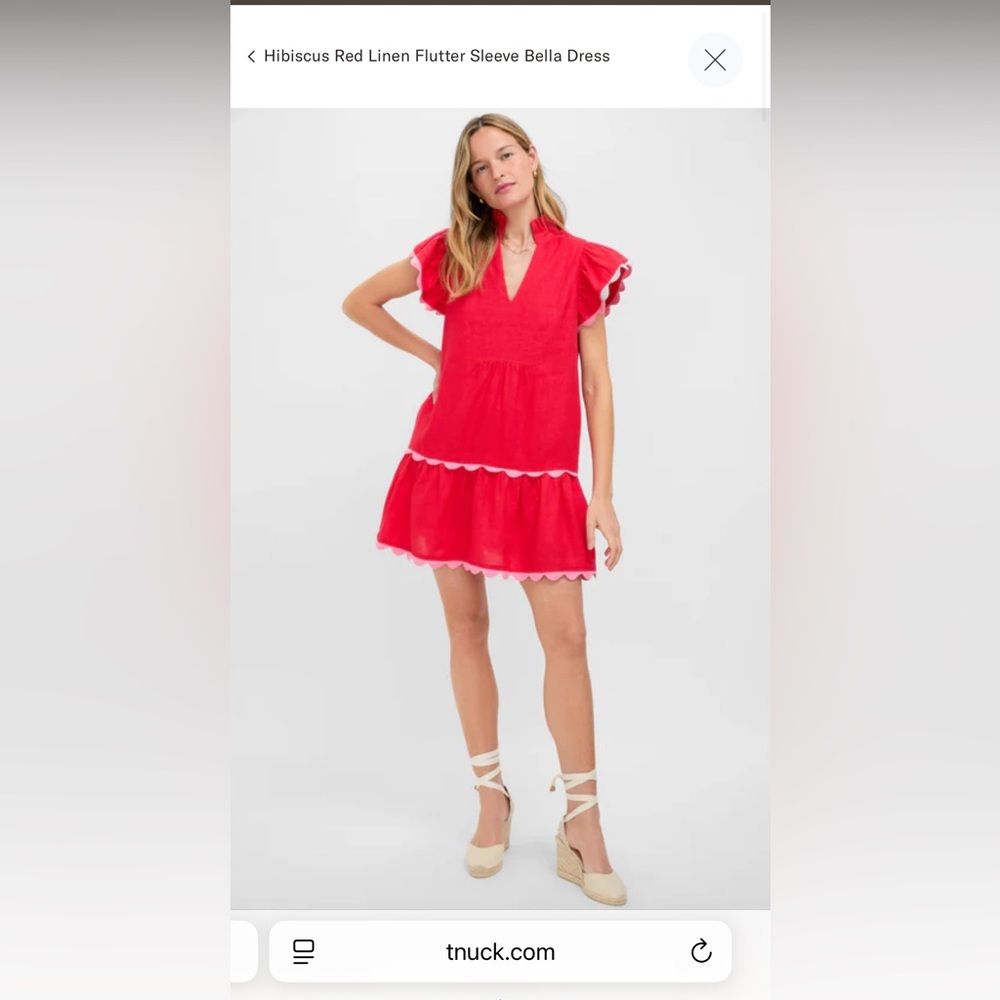 Tuckernuck Hibiscus Red Linen Flutter Sleeve Bella Dress